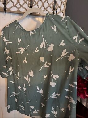 Allegra K women’s Sage Green Floral Short-Sleeve Top